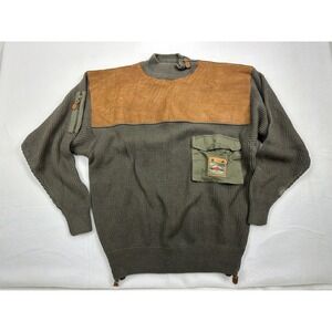 Generra Survival Hunting Sweater Cotton Blend Leather Men's Size L Vintage NWT